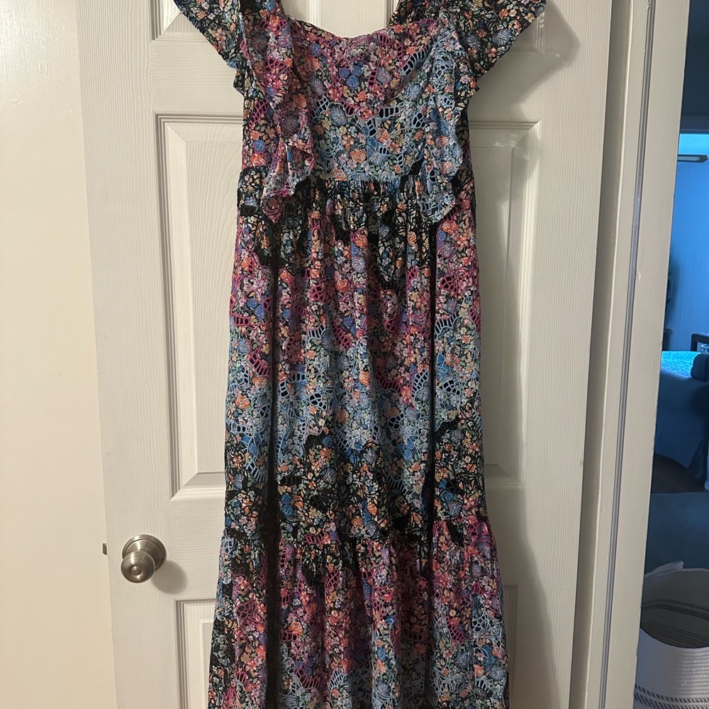 Anthropologie Floral Maxi Dress in Black, Blue, Pink